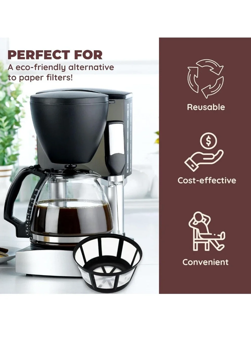 Reusable Coffee Filter For Mr. Coffee Black&Decker Regal Procter Silex 8-14 Cups